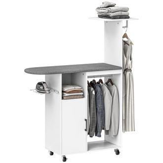 OEM Estaci&oacute;n De Planchado Con Ruedas Barra Para Ropa Tabla De Planchar 127,5x43,5x153 Cm Blanco