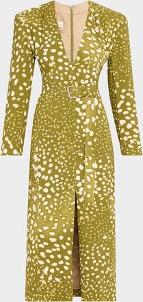 Dries Van Noten Dohana Spot Print Belted Midi Dress