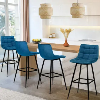 IDMarket Lote De 4 Taburetes De Bar Mady De Terciopelo Azul
