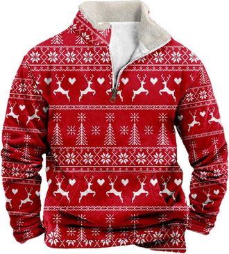 Generic Christmas Jumpers for Men UK Half Zip Up Xmas Novelty Pullover Sweatshirts Casual Soft Cozy Long Sleeve Stand Collar Festival Holiday Party Sweaters