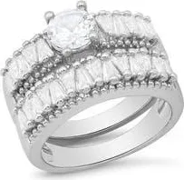 HMY Jewelry Round & Tapered Baguette Cut Simulated Diamond Ring in Silver at Nordstrom Rack, Size 6