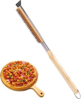 OEM Cepillo Para Horno De Pizza - Limpiador De Parrillas - Limpieza De Hornos - Con Raspador De Metal - 53 Cm - Color Madera