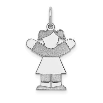 Diamond2Deal 14k White Gold The Kids Small Girl with Ponytails Engravable Love Charm Pendant