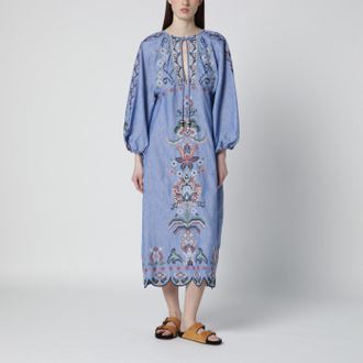 Farm Rio Light blue Blue Garden Tapestry midi dress