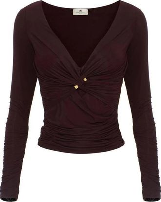 Elisabetta Franchi Jersey Top met Juweel Detail - Dames - Blouses - Bruin - M - Overhemden