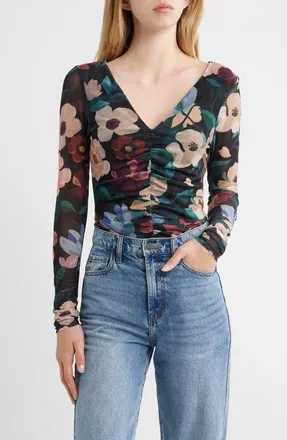 Cleobella Cariad Long Sleeve Mesh Top in Black Andalusia Print at Nordstrom, Size X-Large