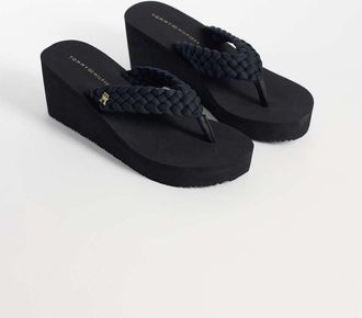 Tommy Hilfiger Infradito nere intrecciate con zeppa-Nero