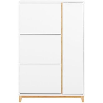 SoBuy Scarpiera con 3 ante Scarpiera stretta con 6 ripiani Cassettiera per scarpe Bianco-Naturale 86x34x122 cm FSR189-WN - Sobuy