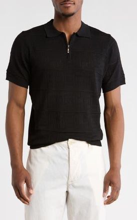 T.R. Premium Geometric Pointelle Half Zip Sweater Polo in Black at Nordstrom Rack, Size Xxx-Large
