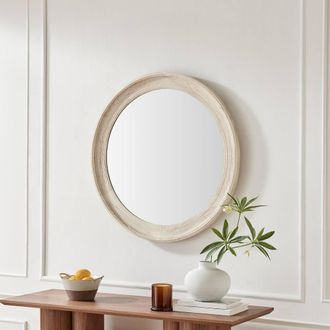 Furniturebox Rebecca Oak Wood Medium 80x80cm Round Wall Mirror in White | Size: 80x80 cm