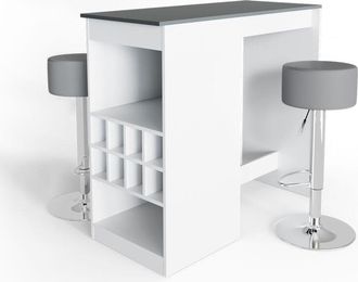 Vicco Set de mesa de bar Ross, Blanco/antracita, 115 x 50 cm con 2 taburetes de bar, Vicco