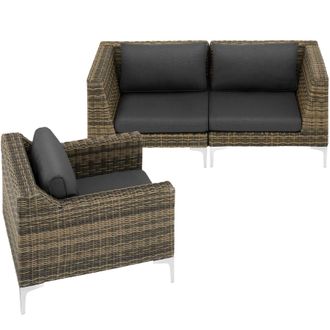 TecTake Villanova Modular Rattan Set with Aluminum Frame, Set 1: 2-Seater in Dark Grey | Size: 3 Seater