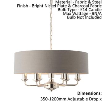 Loops Ceiling Pendant Light - Bright Nickel & Charcoal Fabric - 6 x 40W E14 - e10242 in Metallics