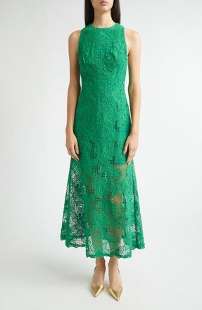 Lela Rose Lattice Guipure Lace Midi Dress in Fern at Nordstrom, Size 4