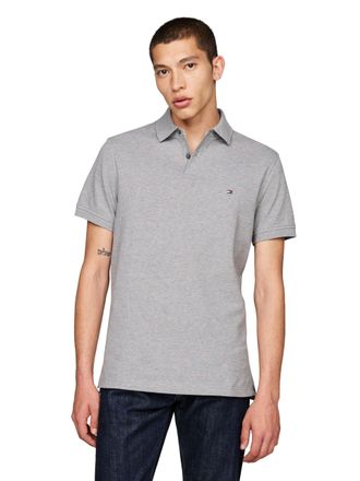 Tommy Hilfiger Mens Short Sleeve Polo Shirts in Classic Fit with Stretch and Organic Pique Cotton, Medium Grey Heather, Medium