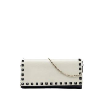 Valentino Pre-owned Studded Wallet On Chain - Dames - Pre-owned - Beige - Maat: ONE Size Leer