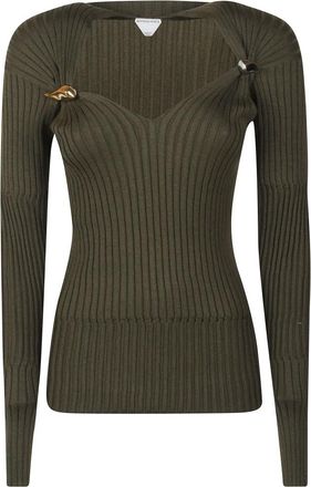 Bottega Veneta Cashmere and Silk Rib Sweater - Dames - Cashmere truien - Groen - M - Kasjmier - Truien & Vesten