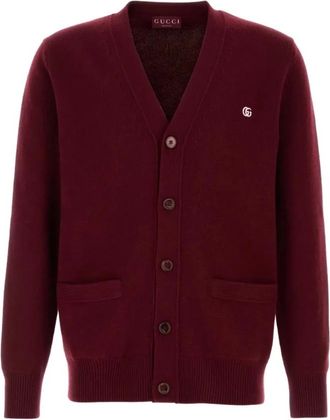 Gucci Cardigans, male, Brown, Size: M Wool cashmere cardigan with embroidery