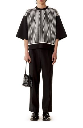 Lanvin Loose-Fit T-Shirt In Silk And Cotton Jacquard in Black/ecru at Nordstrom, Size X-Large