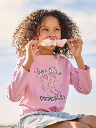 Vertbaudet Set aus Musselin-Kleid und Weste aus Teddyfleece M&auml;dchen malve