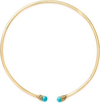 House of Brilliance 18K Yellow Gold Sculpted Collar Necklace with Turquoise Cabochon Ends