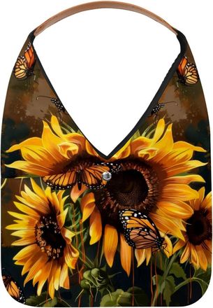 Generic Butterflies and Sunflower Reusable Lightweight Grocery Bags - Foldable Into Compact Pouch, Washable & Sturdy, Multipurpose for Shopping and Travel
