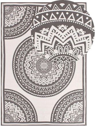 Beliani Beliani - Alfombra Redonda Moderna Para Interior Exterior Patr&oacute;n Oriental 160 X 230 Cm Gris Y Beige Nellore