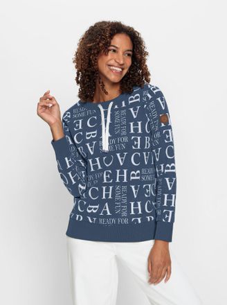 Casual Looks Sweatshirt CASUAL LOOKS, Damen, Gr. 36, blau (dunkelblau, ecru, bedruckt), 50% Baumwolle, 50% Polyester, gemustert, mehrfarbig, Rundhals, Sweatshirts 