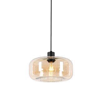 QAZQA Art D&eacute;co L&aacute;mpara Colgante Inteligente Negra Con Cristal &Aacute;mbar Con Wifi A60 - Bizle Vidrio /acero Redonda Adecuado Para Led Max. 1 X 4.9 Watt - Qazqa
