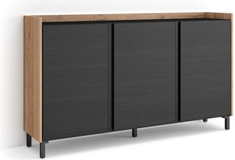 Skraut Home Skraut Home - Aparador Para Sal&oacute;n, Gran Capacidad De Almacenaje, 156x35x91cm, 3 Puertas, Dise&ntilde;o Industrial, Led, Estilo Moderno, Negro Y Roble