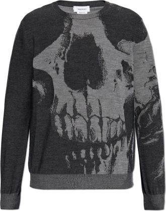 Alexander McQueen Wollen trui - Heren - Ronde hals truien - Grijs - L - Wol - Truien & Vesten