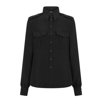 Tom Ford Shirts, female, Black, L, Silk Crepe De Chine Military Shirt