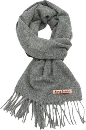 Acne Studios Pre-owned Scarves, female, Gray, Size: ONE SIZE Pre-owned Fringed Wool Skinny Scarf 990
