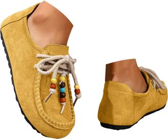 Generic Suede Moccasins Loafers for Women Business Casual Shoes Penny Loafers with Beaded Slip On Work Shoes Comfort Walking Flats Round Toe Slip On Flats Dai