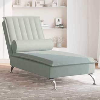 vidaXL Sof&aacute; Div&aacute;n De Masaje Con Coj&iacute;n De Terciopelo Gris Claro Vidaxl