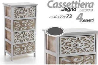 Trade Shop Trade Shop - Mobile Cassettiera 4 Cassetti Decorati In Legno Bicolore 40 X 29 X 73 Cm 788208