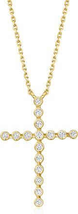 Ross-Simons Bezel-Set Lab-Grown Diamond Cross Necklace in 18kt Gold Over Sterling