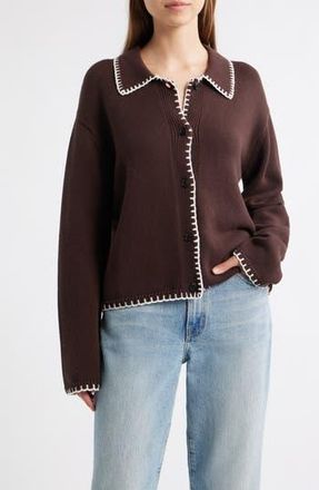 Rails Rayleen Collar Cotton Cardigan in Brown Ivory Blanket Stitch at Nordstrom Rack, Size X-Large