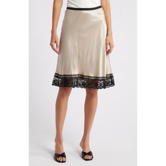 Rails Cherry Lace Trim Satin Slip Skirt in Champagne at Nordstrom Rack, Size X-Large