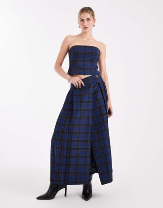 Asos Gonna midi sartoriale blu a quadri in coordinato-Multicolore