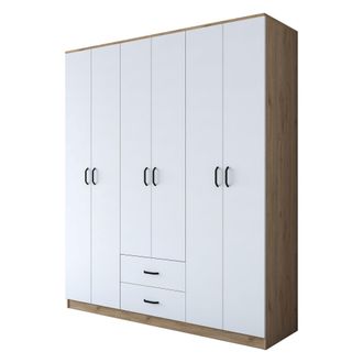 Dmora Armario Grande Tadasuni, Dormitorio 5 Estantes, 2 Cajones, Colgador, 180x210 Cm Blanco