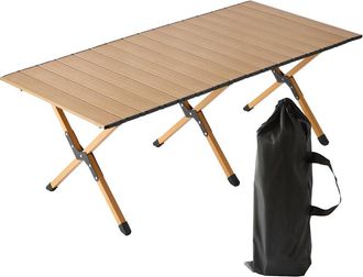 Relaxdays Relaxdays camping table, foldable, height-adjustable, HxWxD: 44 x 120 x 60 cm, carrying bag, wood-effect, natural