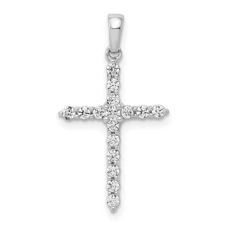Diamond2Deal 10K White Gold Polished 1/4ct. Diamond Cross Pendant