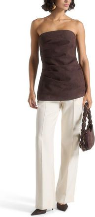 Mani&egrave;re De Voir Laurena Suede Tacked Longline Bandeau Top in Brown at Nordstrom, Size 12