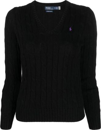 Polo Ralph Lauren Zwarte Polo Pullover - Dames - V-hals truien - Zwart - L - Truien & Vesten