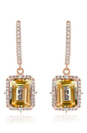 Suzy Levian Semiprecious Stone Halo Drop Earrings in Orange/rose at Nordstrom Rack