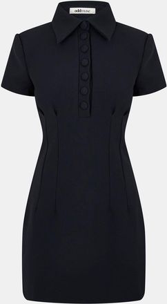 Odd Muse Womens The Ultimate Button Plaquette Collared Mini Dress in Navy - Size 2XL