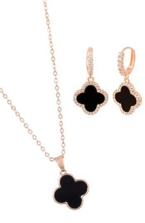 Adornia Clover Drop Huggie Hoop Earrings & Pendant Necklace Set in Rose Gold at Nordstrom Rack