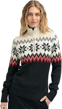 Dale of Norway Myking Sweater Womens Short Sleeve Pullover Black/Off-White/Raspberry : SM, Wool