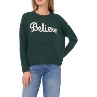 CeCe by Cynthia Steffe Believe Cozy Crewneck Sweater in Windsor Moss /Antique White at Nordstrom Rack, Size Medium